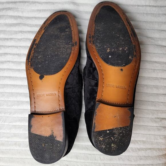 Steve Madden Velvet Loafers 10.5 Black Slip-On Horsebit Dress Shoes Party Luxe - Picture 5 of 7